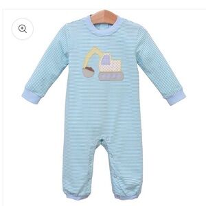 Trotter Street Kids - Striped Blue Romper with Excavator